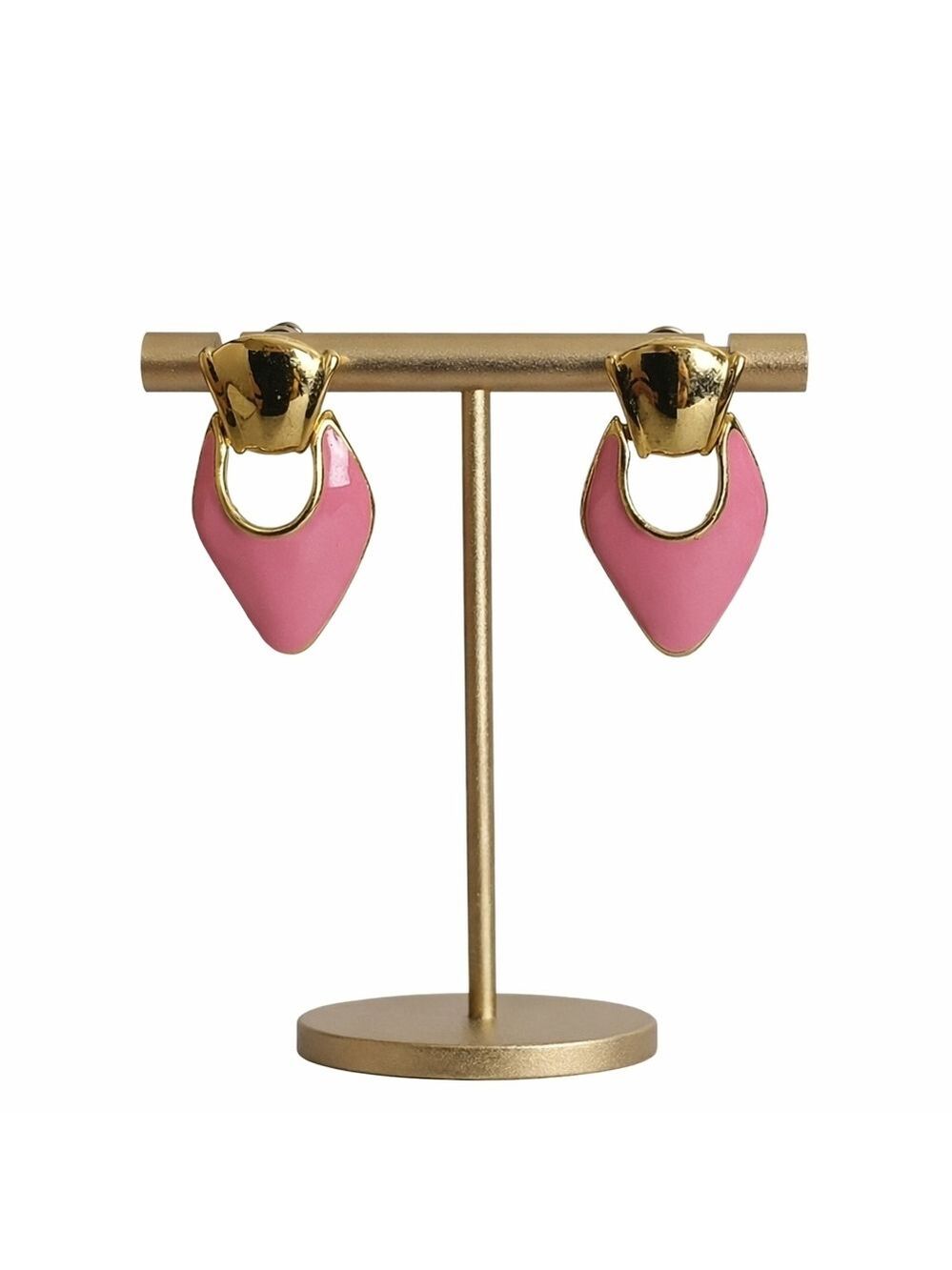 Vintage Pink Enamel Door Knocker Statement Earrings 80s–90s Glam